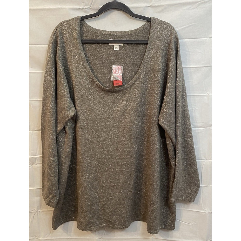 NWT Avenue Long Sleeve Metallic Sweater Gray‎ Silver Size 5X 26/28